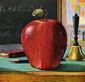 教师桌上的红苹果 作者 美国学校