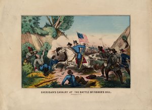 Sheridans骑兵在Fishers Hill战役（雪兰多山谷），酒吧。作者：Currier＆Ives，第1864页