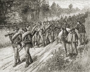 1865年，谢尔曼军队在1885年由AS Barnes und Co.出版的“美国简史”中向海进军 作者 American School