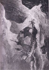 Somers 在岸上运行他的船，插图来自卡塞尔的美国酒吧历史。 由 Petter & Galpin c.1890 (石版画) 作者 美国学校