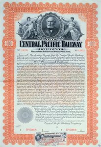 中太平洋铁路公司1899年的标本债券证书为1000美元 作者 美国学校