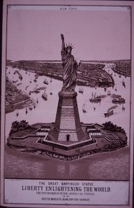 “将竖立在贝德洛岛上的自由女神像”，1885 年版画（雕刻） 作者 美国学校