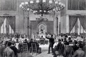 1876年4月5日至7日在田纳西州纳什维尔召开的有色人种国民大会，来自《弗兰克-莱斯利画报》（雕刻）（黑白照片）。 作者 美国学校