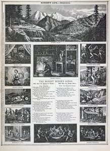 诚实的矿工之歌，来自1849年的加利福尼亚淘金热（平版）。 作者 美国学校