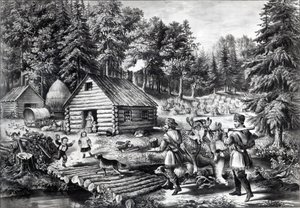 酒吧，西部边境的先锋之家。作者：Currier und Ives，1867 作者 美国学校