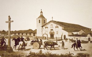 1777年加利福尼亚圣克拉拉-德-阿西斯的西班牙传教所（石印）。 作者 美国学校