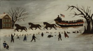 Suffragettes乘坐雪橇，1870-90 作者 美国学校