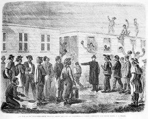 1864年5月，密西西比黑人战争新人将车开到默弗里斯伯勒，来自Frank Leslies Illustrated Newspaper 作者 美国学校