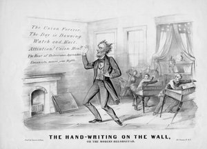 墙上的手写，或者，现代的Belshazzar，由Currier＆Ives出版，纽约，1864年 作者 美国学校