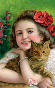 养宠物猫的维多利亚女孩 作者 美国学校