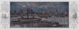 泽西市渡轮上的曼哈顿岛夜景（彩色石版画） 作者 美国学校