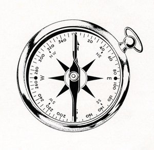 指南针的复古插图 作者 美国学校