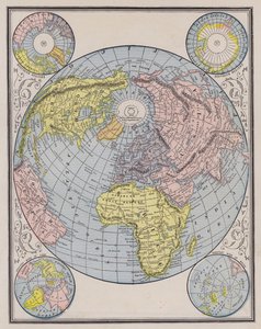 显示大陆、极地地区和海平面变化的世界地图（彩色雕刻） 作者 美国学校