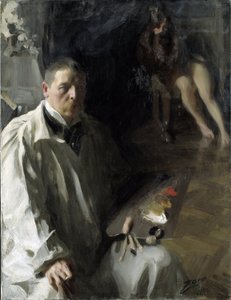 与模特的自画像 par Zorn, Anders Leonard (1860-1920).布面油画，尺寸：117x94 作者 伦纳德·佐恩与众不同