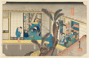 赤坂，旅馆内部，见《东海道五十三驿》（东海道五十三驿之月）。 作者 安藤广重