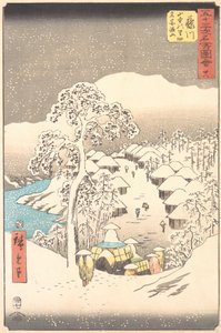 藤川，山里的一个村庄，以前叫宫家山，1855年。 作者 安藤广重