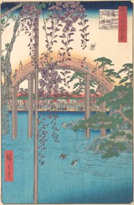 在龟户天神神社大院，1856年。 作者 安藤广重