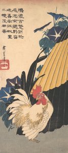 公鸡，雨伞和牵牛花，约1830年，约1830年。 作者 安藤广重