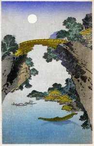 地理：日本日本。桥。广重的木刻作品：东海道五十三站（1833-1834 年）。明信片，日本，约 1900 年（明信片）