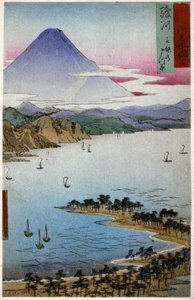 地理：日本日本。富士山。广重的木刻作品：东海道五十三站（1833-1834 年）。明信片，日本，约 1900 年（明信片）
