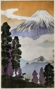 地理：日本日本。富士山。广重的木刻作品：东海道五十三站（1833-1834 年）。明信片，日本，约 1900 年。明信片，日本，约 1900 年：东海道五十三站（1833-1834 年）。明信片，日本，约 1900 年（明信片）