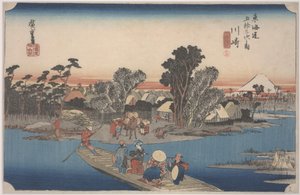 Rokugo河上的渡轮 作者 安藤或歌川广重