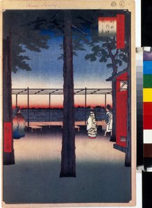 日本版画：神田明神社的黎明（日本东京）。神田明神社的黎明，江户百景。Utagawa Hiroshige（1797-1858 年）的作品，木版画（39x26 厘米） 作者 安藤或歌川广重