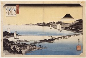濑田的晚霞（彩色木刻版画） 作者 安藤或歌川广重