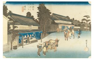 鸣海：东海道五十三站》系列中著名的有松扎染织物，约 1831-1834 年（纸面木刻版画） 作者 安藤或歌川广重