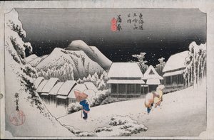 坎巴拉的夜雪，来自“东海道五十三个车站”系列的插图，c.1834-35