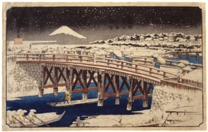 雪中的日本桥（彩色木版画） 作者 安藤或歌川广重