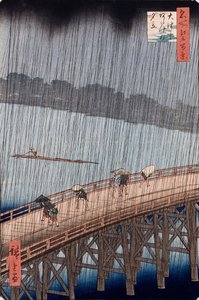 Ohashi，Atake的骤雨，来自“江户著名景点的一百个视图”系列