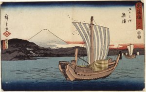 第 18 站，冲津（木版画） 作者 安藤或歌川广重