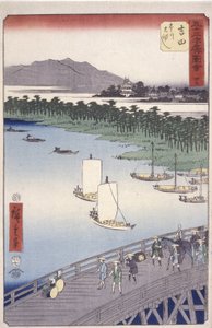 吉田 35 号车站；京冈东海道系列（穿越前景的人物）（彩色木刻版画） 作者 安藤或歌川广重