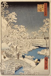 目黑的太鼓桥和夕阳山（彩色木刻版画） 作者 安藤或歌川广重