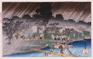 Tadasu银行的“黄昏淋浴”，出自“京都著名景点”系列安藤广重 作者 安藤或歌川广重
