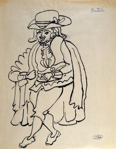 为在巴黎演出的《塞维利亚理发师》设计巴托洛的服装（纸上钢笔、墨水和铅笔）