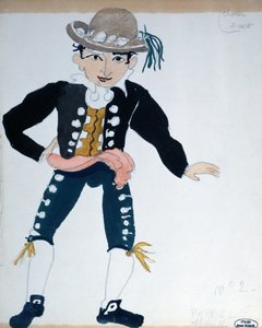 塞维利亚理发师》巴黎演出的服装设计（纸面水彩画） 作者 安德烈·德雷恩