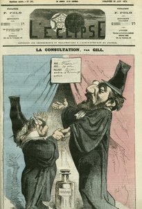 法国政治家阿道夫·梯也尔 (1797-1877) 和莱昂·甘贝塔 (1838-1882) 的卡通。 Gill 的“L