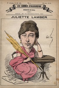 朱丽叶-亚当-兰伯特的漫画，1836-1936年，法国作家和女权主义者--出自安德烈-吉尔（1840-85）的《今日人类》（约1779-1880）。