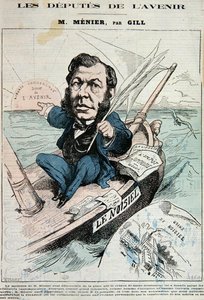 Emile-Justin Menier (1826-81)（彩色平版印刷）。 作者 安德鲁·吉尔