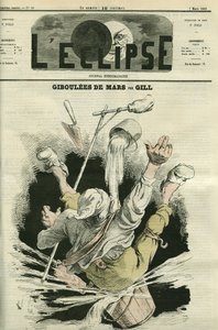 Giboulees de mars, illustration of a man falling into a bucket. Cover in “” L