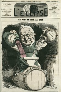 Le vin de 1872, illustration by Adolphe Thiers mixing white and red wine (1797-1877), French historian and statesman. Cover in “” L
