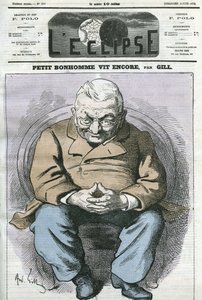 小人还活着，法国政治家阿道夫·梯也尔（Adolphe Thiers，1797-1877 年）的漫画。 Gill 的“L