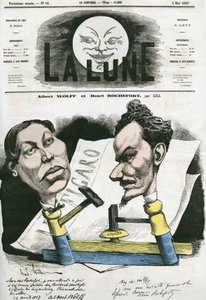 阿尔伯特-沃尔夫和亨利-罗什福尔（1831-1913）法国记者和政治家的画像。吉尔的漫画，载于《月亮》，5月4日 作者 安德鲁·吉尔