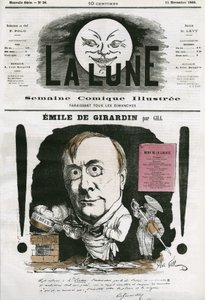 埃米尔·德·吉拉尔丹（Emile de Girardin，1806-1881 年）的肖像，法国记者。 吉尔卡通，在“月亮”中，11 月 11 日 作者 安德鲁·吉尔