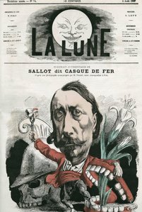 萨洛特的肖像，被称为 "铁头盔"。吉尔的漫画，载于《La Lune》，8月4日 作者 安德鲁·吉尔