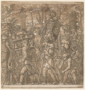 朱利叶斯·凯撒（Julius Caesar）的胜利：士兵携带战利品和战利品，1593-99年。 作者 安德里亚（Andrea Andreani）
