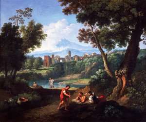 风景，由Andrea Locatelli（1695-1741）创作，布面油画，61x73厘米。 作者 安德里亚·洛卡特里（Andrea Locatelli）