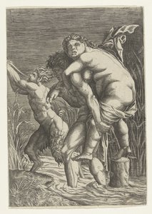 男人背着女人和一个萨提尔人 作者 安德里亚·曼特尼亚（Andrea Mantegna）